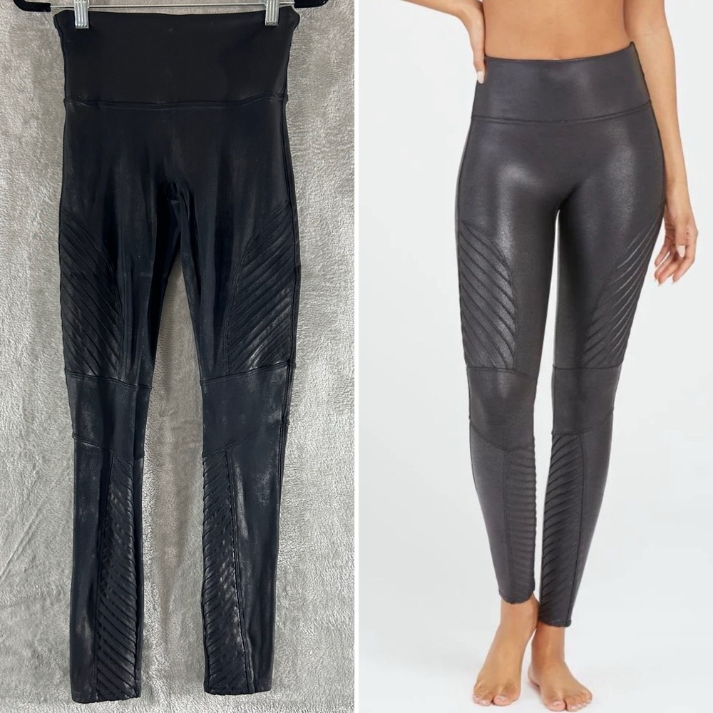 SPANX Moto Shimmer Liquid High Waisted Leggings Black Size Medium
